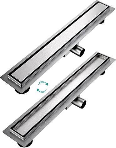 EMKE Duschrinne 60cm Edelstahl Befliesbar Komplettset Bodenablauf Dusche Siphon mit Geruchsstop und Haarsieb Randablauf, Duschablauf Ablaufrinne Dusche Doppelseitige Duschabfluss für Badezimmer