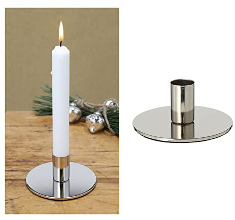 Novaliv Stabkerzenhalter Metall Silber 10x5cm Home Deko Vintage weihnachtliche Tischdeko Kerzenständer Kerzenpin scandic chic Kerzenhalter Retro Wohnzimmerdekoration Dekoschale