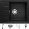 PRIMAGRAN Lavandino da Cucina Nero 62x50cm, Lavello da Cucina a 1 vasca + Sifone Classico + Rubinetto 32x20cm + Tagliere, Lavabo da Cucina Incasso al mobile 50cm - Copenhagen