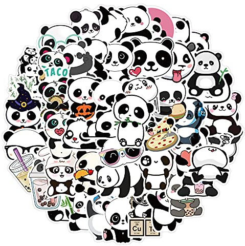 50 Stück Cartoon Panda Aufkleber Wasserflaschen Laptop Telefon Gitarre Skateboard Computer Koffer Fahrrad Anime Panda Vinyl Stickers Wasserdicht Ästhetisch Aufkleber für Jugendliche Kinder Erwachsene