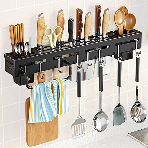 Melairy 40CM Utensil Rack For Kitchen Stainless Steel Kitchen Utensil Holder, Multifunctional Wall Mounted Rack with spoon, fork and chopstick holder