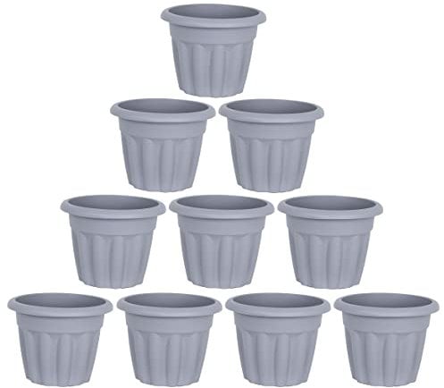 JMS we create smile (Set of 10) 33cm Upcycled Grey Plastic Round Planters Indoor/Outdoor Plant Pot Lightweight & Weather Resistant Garden Planters Plant Herb Flower Pot Nursery Pot