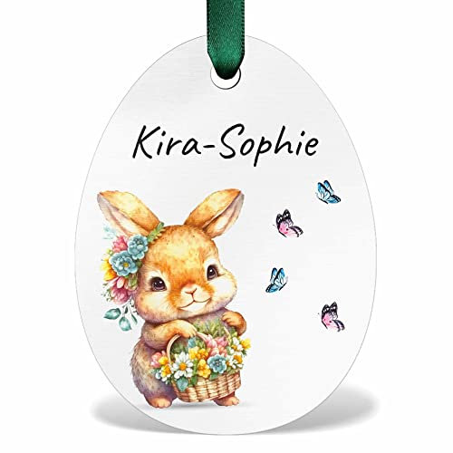Personalisierter Osteranhänger aus Holz mit Wunsch Text & Oster Motiven - süße Geschenkanhänger für Osterkörbchen oder Ostern Geschenke - Holzanhänger als Osterdeko zum Aufhängen