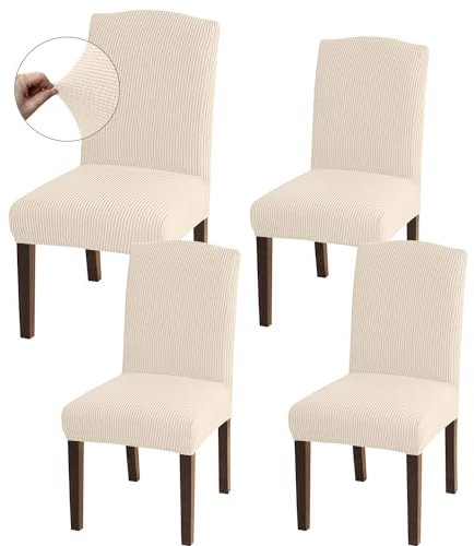 Granbest Hohe Dehnung Stuhlhussen, Universelle Passform Jacquard Esszimmerstühle Bezüge, Abnehmbare Stuhl Protektors für Esszimmer, Küche, Restaurant und Hotel (Set von 4, Beige)