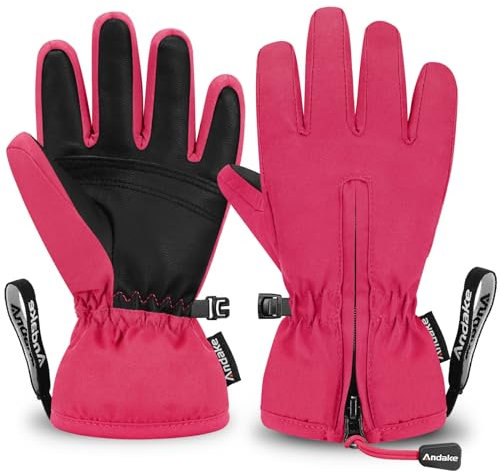 Andake Kinderhandschuhe, Winddichte, Wasserdichte, Warme Winterhandschuhe, Skifahren, Outdoor-Sport, Reithandschuhe, Jungen und Mädchen (Pink, 3-6 Jahr)
