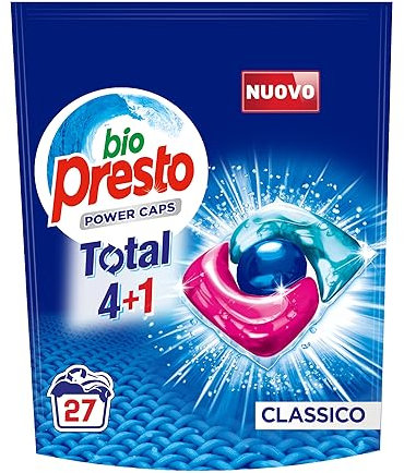 Bio Presto Power Caps Classico, Detersivo Lavatrice Predosato In Capsule, Confezione Da 27 Lavaggi