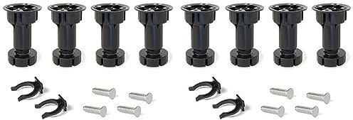 Emuca 2032217 Jeu de 4 Pieds réglables avec Accessoires pour Cuisine/Salle de Bain, en Plastique, Noir, 120 mm (Lot de 2)