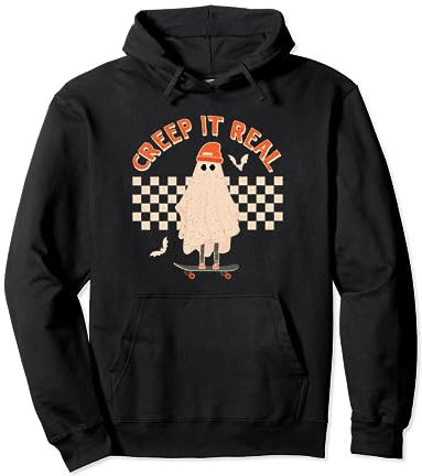 Creep It Real Ghost Skateboard Halloween Grafik Retro Pullover Hoodie