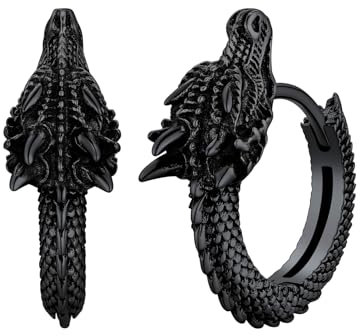 SILVERCUTE 11,3 mm Boucle d'Oreille Homme Dragon Vintage Anneau Rond Boucles d'oreilles Femme ou Homme Argent 925