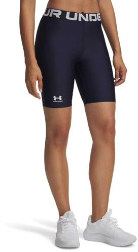 Under Armour Donna HeatGear 8in Short, Pantaloni Corti Allenamento Traspiranti e ad Asciugatura Rapida, Comodi Shorts Sportivi con Tecnologia Anti-Odore,Midnight Navy/White,LG