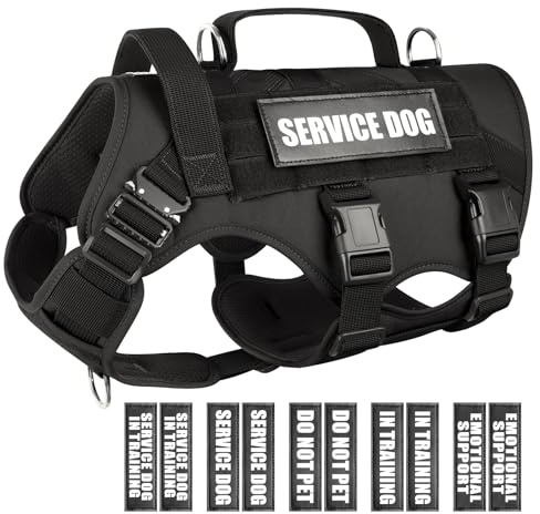 WINSEE Service-Hundegeschirr für große Hunde, Taktische Arbeitsweste mit 10 Haustier-Patches, kein Ziehen, strapazierfähiges Geschirr für Training, Jagd, Spazierengehen