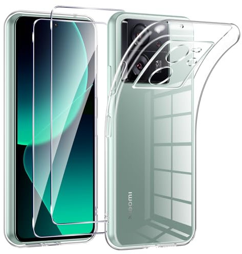 Phoona HandyHülle für Xiaomi 13T/13T Pro Hülle mit 2 Stück Panzerfolie,Dünne Weiche TPU Silikon Transparent Stoßfest Schutzhülle für Xiaomi 13T Pro Hülle Klar Kratzfest