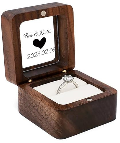 AIFLM Personalisierte Holz Ring Box Gravierte Holz Ring Case Box für Hochzeitszeremonie Jubiläum Geburtstagsgeschenk Ideen