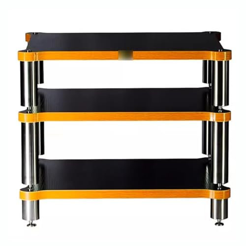 3-stufiges HiFi-Rack AV-Regal HiFi-Massivholz-Audio-Rack-Lautsprecher-Verstärkerschrank TV-Ständer Mit Medienablagen Audio-Video-Komponenten (Color : Schwarz, S : 60 * 70 * 48cm)