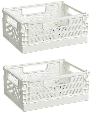 EURXLQ 2 Stück Klappbox,Klappkiste Körbe Aufbewahrung Zusammenklappbarer Tragbar Aufbewahrunskisten Bunt aufbewahrungskiste Geeignet für Küche,Bad,Büro,Schlafzimmer (Weiß, 25×16×10cm)