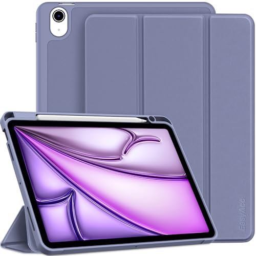 EasyAcc Hülle Kompatibel mit iPad Air M2 11 Zoll/iPad Air 6 2024 / iPad Air 5 2022 / Air 4 Hülle 10,9 Zoll mit Stifthalter, Trifold Ständer Dünne Schutzhülle mit Weicher TPU Rückseite, Helles Lila