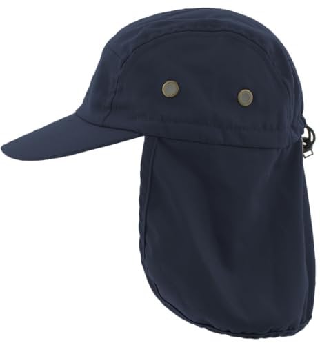 Gorra Nuca de Protección Solar para Hombre y Mujer, Gorra con Protector de Cuello de Algodón para Pesca Marcha y Senderismo, Talla única (FR/ES, Letras, Talla única, Azul Marino)