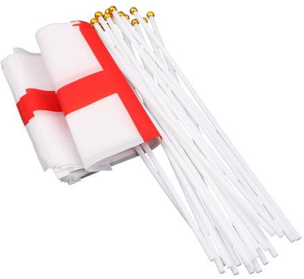 Ieron Lot de 20 Drapeaux de l'Angleterre St Georges sur bâtons, Petits Drapeaux à Main avec mât Blanc de 30 cm pour Les décorations de fête de Rue de Jardin de Football de l'Euro Saint-2024