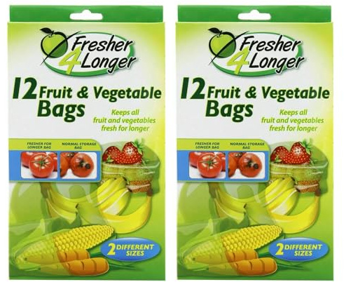 24 Fruit & Vegetable Storage Bags – Ready-to-Use Natural Food Storage Bags, Keeps Produce Fresh for Longer – Mixed Sizes for Home & Kitchen