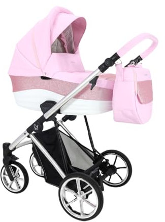 ADABABY - Passeggino Mares, Carrozzina per Bambini fino a 22kg, 2 Pezzi con accessori, Facile da Piegare, Moderno, Funzionale, Leggero e Traspirante (Rosa)