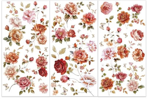 OLYCRAFT 3 pcs Rose Vine Rub On Transfers pour Meubles et Artisanat 15x30cm Rose Meubles Autocollants Thème Fleur Transfert Autocollants Rub On Décalcomanies pour Meubles en Bois Décoration