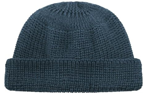 HANSEHELD Strickmütze Seebär GOTS Dockermütze Seemannsmütze kurz und flach - Jeans-Blau Meliert | Seemannsmütze | GOTSs Zertifiziert | Organic | kbT | Bio | Nachhaltig | Made in Germany