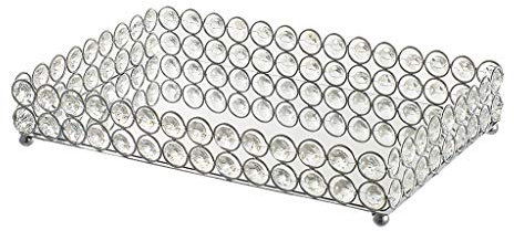 Vassoio da trucco in cristallo, moderno, a specchio, ornato, portagioie, argento, 30 x 20 x 5 cm