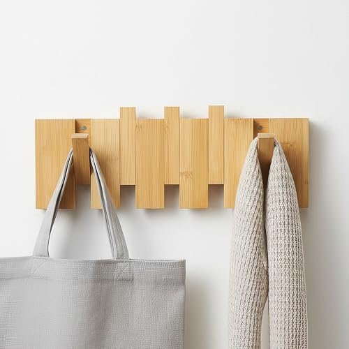 PARCARIA Percheros Pared, Perchero pared de madera, Perchero Plegable con 5 Ganchos, 42 cm, Perchero Entrada Recibidor, Colgador Ropa, Diseño Moderno para Recibidores,Entradas y Dormitorios