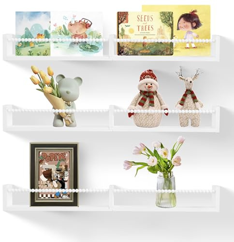 NIUBEST Kinderzimmerregale für die Wand, Kinderbücherregal-Set aus 3 Teilen, schwebendes Bücherregal Baby Buch Spielzeug Display Aufbewahrungsorganizer Dekor mit Holzperlenleiste, vormontiert