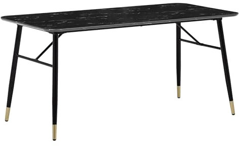 Wohnling Esszimmertisch 120x60x76 cm Esstisch Schwarz in Marmor-Optik Modern, Küchentisch Klein, Speisetisch Rechteckig, Tisch Esszimmer mit Metallbeinen