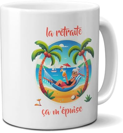 DECOHO - Mug La retraite ça m'épuise Femme - Retraite femme - 33 cl, céramique - Imprimé en France - Blanc