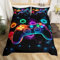 Homewish Boys Kids Gaming Single Bedding Sets 2 Pieces, Black Reversible Duvet Cover for Teens Game Room Decor, Neon Rainbow Gamepad Quilt Cover, Dreamy Galaxy Honeycombs Print Bed Set