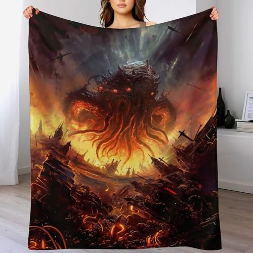 Cthulhu-Invasion Kuscheldecke Flauschig Decke, Flannel Weiche Sofadecke, Fleecedecke, Wohndecke - Pflegeleicht - Warm 100×130cm