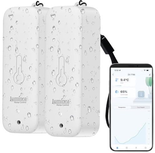 Luminea Home Control Thermohygrometer: 2er-Set Thermometer & Hygrometer mit Bluetooth & App, wetterfest, IP65 (Thermometer Digitale außen, Digitale Hygrometer mit Bluetooth, Kühlschrank Alarm)