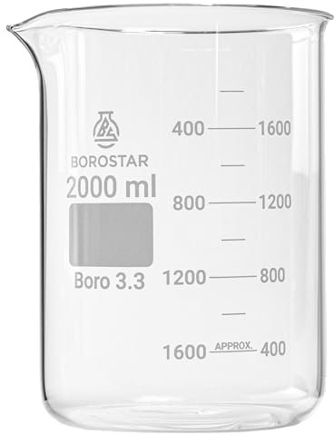 Borostar Becherglas (Boro 3.3), niedrige Form mit Graduierung und Ausguss, 2000 ml