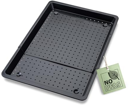 Zenker Perfect Black Herdbackblech gelocht, 37-52 cm verstellbar, zweifache Antihaftbeschichtung, Hitzebeständigkeit +230 °C, Made in Germany