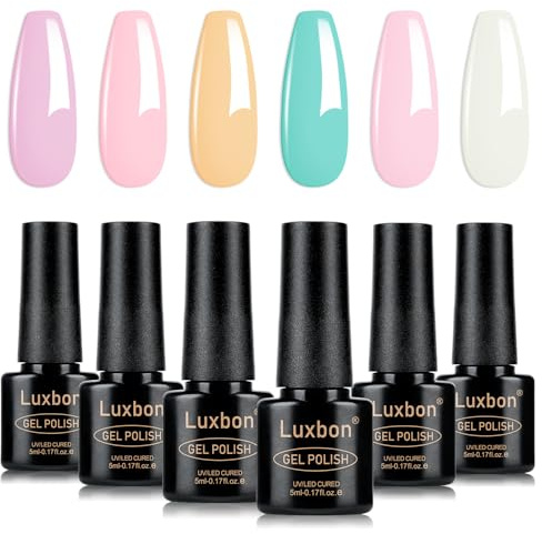 Luxbon 6pcs Gel Nail Polish Vibrant Summer Soak Off UV LED Set 011 | Match various seasonal daily nail designs, long lasting, for salon & home DIY manicure, for beginners & nail art lovers