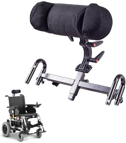 YEZMEK Rollstuhl Kopfstütze, Verstellbares Nackenkissen aus PU & Stahl, 30–50 cm Höhe, 90° drehbar & abnehmbar, passend für Rollstühle mit 38–52 cm Breite & 22/25,4 mm Rohrdurchmesser