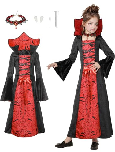 Harsever Halloween Vampir Rollenspielset für Mädchen (Stil C, 130CM)