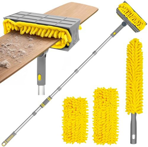 TidyBliss Staubwedel Lang Ausziehbar 196 cm, Teleskopstange Deckenventilator Flügel Reiniger, Wiederverwendbar Chenille Staubwischer für Spinnweben Entfernen Decken Fußleisten Wände Böden Jalousien