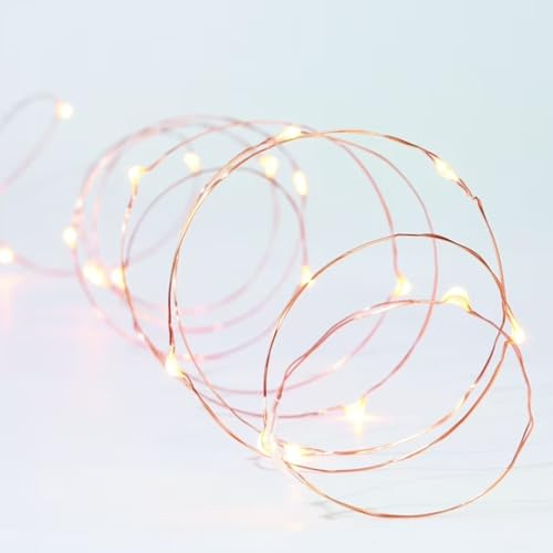 Lichterkette – 2 m Kupferdraht, Knopfzellen, kaltweißes Licht, ideal für Innendekorationen.