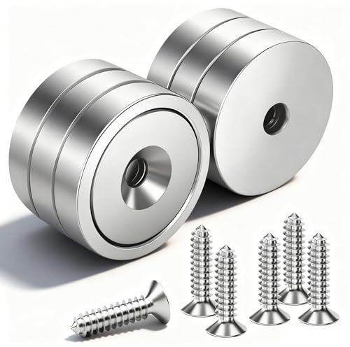 6 Stück Magnete 10 KG Kraft 20 x 6 mm mit Loch, Senkkopf-Topfmagnet mit 6 Schrauben, Magnetic Rund Starker Halt Magneten, Werkstatteinrichtung