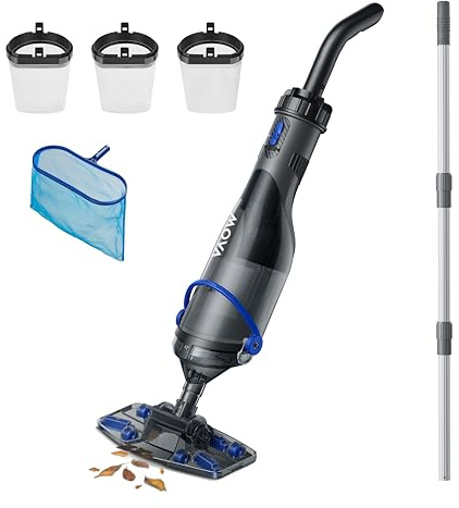 MOVA Handler V10 Aspiratore per Ogni Tipo di Piscina, Aspirazione 4.200 LPH, Testina di Aspirazione Trasparente, Autonomia 60 min, Asta Telescopica 1,8 m e Skimmer, Filtrazione ×2, Senza filo, IPX8
