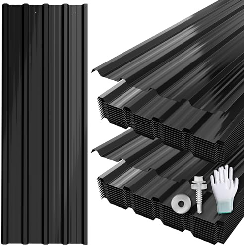 Suusolny Juego de 24 chapas perfiladas con guantes y tornillo, chapa trapezoidal de acero galvanizado, con estructura de 14 m², placas de techo resistentes a la intemperie, resistentes a la corrosión