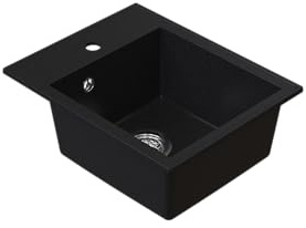 HOMEVELLO Spülbecken PIXEL Einbecken Granitspüle 40x50x18,5cm Schwarz, Hochwertige Küchenspüle mit Siphon, Überlauf, Pflegeleicht, Kratzfest, Moderne Design, Perfekt für jede Küche