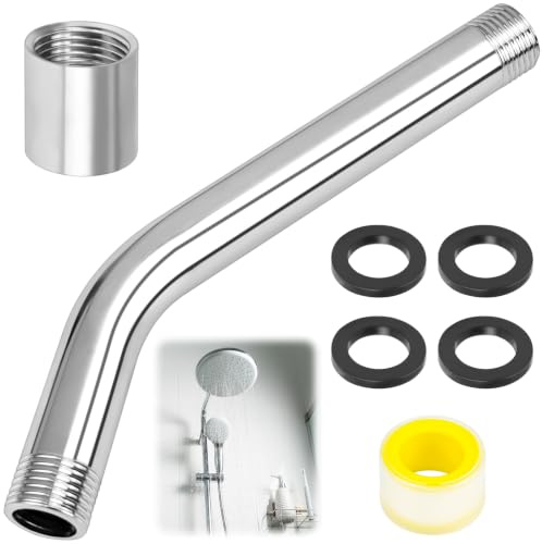 NISENTIA Curved Forward Shower Head Extension Arm, G1/2 Stainless Steel Shower Arm Extension, 15cm Universal Wall Mounted Showerhead Extender with Washers Sealing Tape Connector for Home Bathroom