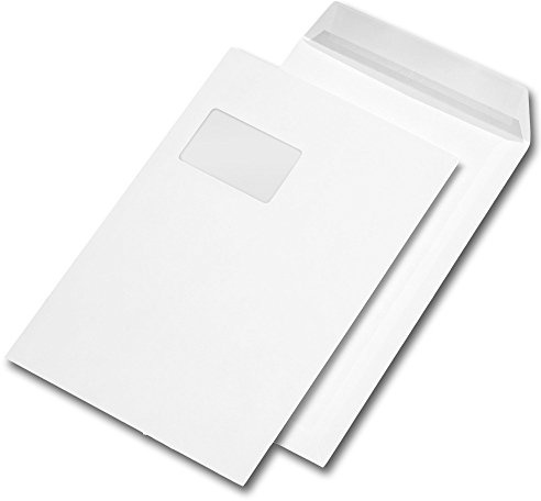 Versandtasche DIN C4, haftklebend, weiß, mit Fenster (55 x 90 mm) (250 Stück, DIN C4 | haftklebend | weiß | mit Fenster)
