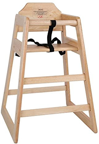 Bolero Wooden High Chair - Natural Finish Wood Design with Armrest & Foot Rest, Adjustable Waist Harness - Best for Dining in Cafes, Restaurants, Home