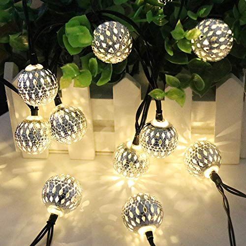 EONANT Solar Outdoor Metall Lichtkette, 15.7FT 20LED Metall warmweiß Licht Dekoration Lampe String Orientalische Atmosphäre, in festlichen Schlafzimmer Hochzeitsgarten verwendet (Marokkanischer Ball)