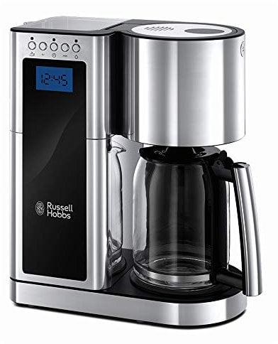 Russell Hobbs Digitale Kaffeemaschine Elegance Edelstahl, Timer-Funktion, bis 10 Tassen, 1,25l Glaskanne, 1600W, Schnellheizsystem, Warmhalteplatte, Abschaltautomatik, Filterkaffeemaschine 23370-56, Edelstahl/Schwarz
